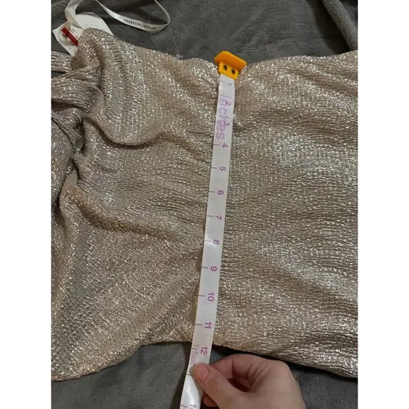 NWT Dessy Formal Maxi Dress One Shoulder TWIST METALLIC GOWN Rose Gold Size 0 - Picture 9 of 11